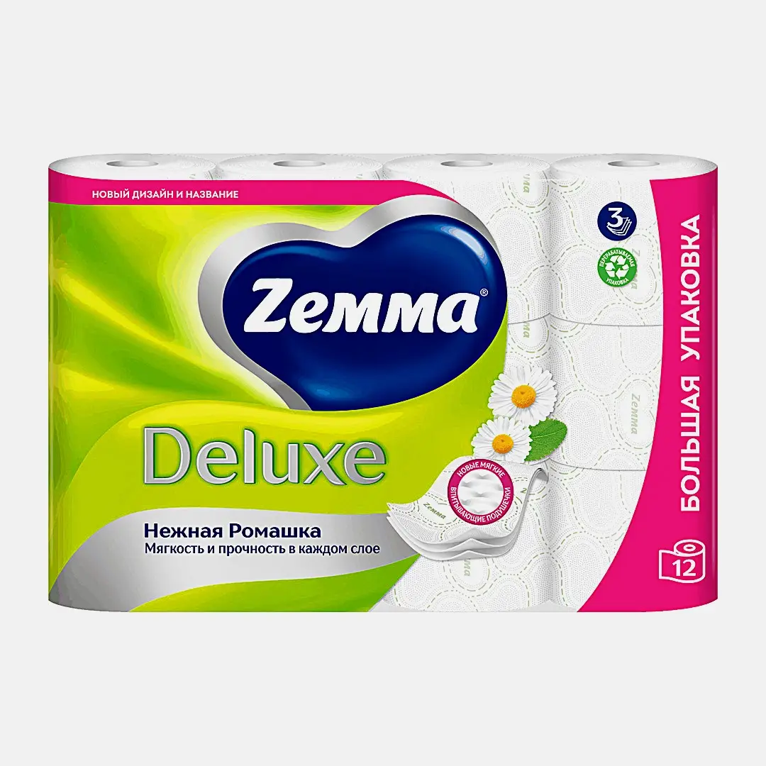 Туалетная бумага с ароматом ромашки Deluxe Zemma 12 рулонов 3 слоя - фото 2