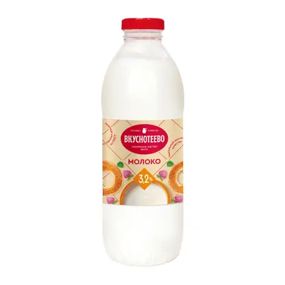 Изображение товара Молоко Вкуснотеево пастеризованное 3.2% 900г