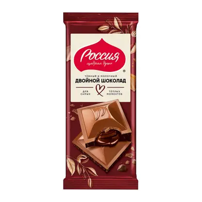 Изображение товара Двойной шоколад темный молочный с начинкой Россия щедрая душа 75г