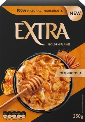 Изображение товара Хлопья Extra кукурузные мед и корица 250 г вкусный и полезный завтрак