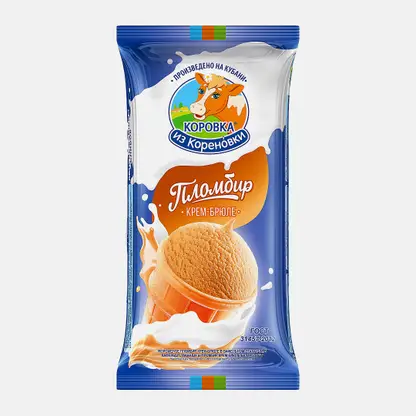 Мороженое Коровка из Кореновки Пломбир Крем-Брюле в вафельном стаканчике 100г