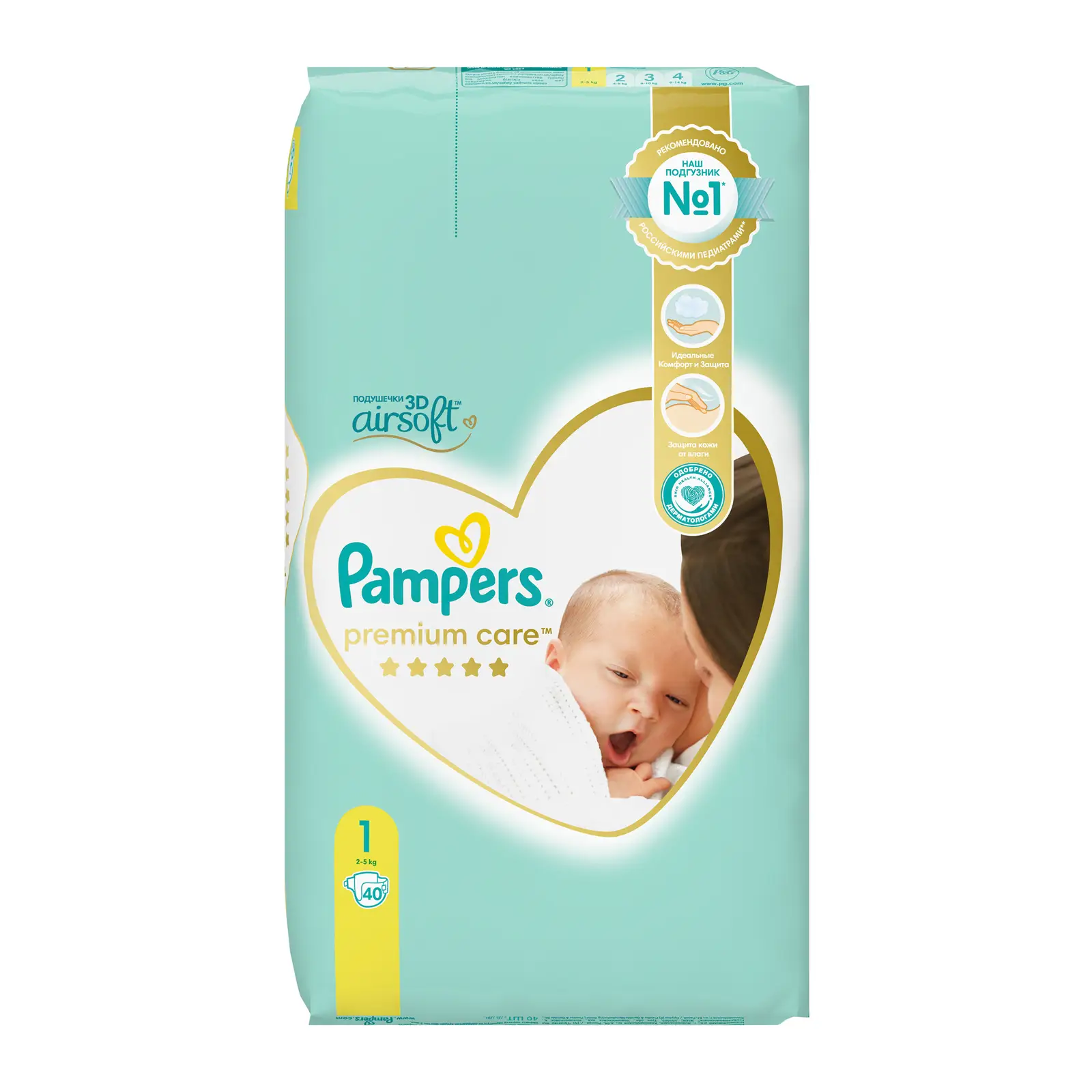 Изображение товара Подгузники Pampers Premium Care 1 Newborn для новорождённых (2-5 кг), 40 шт