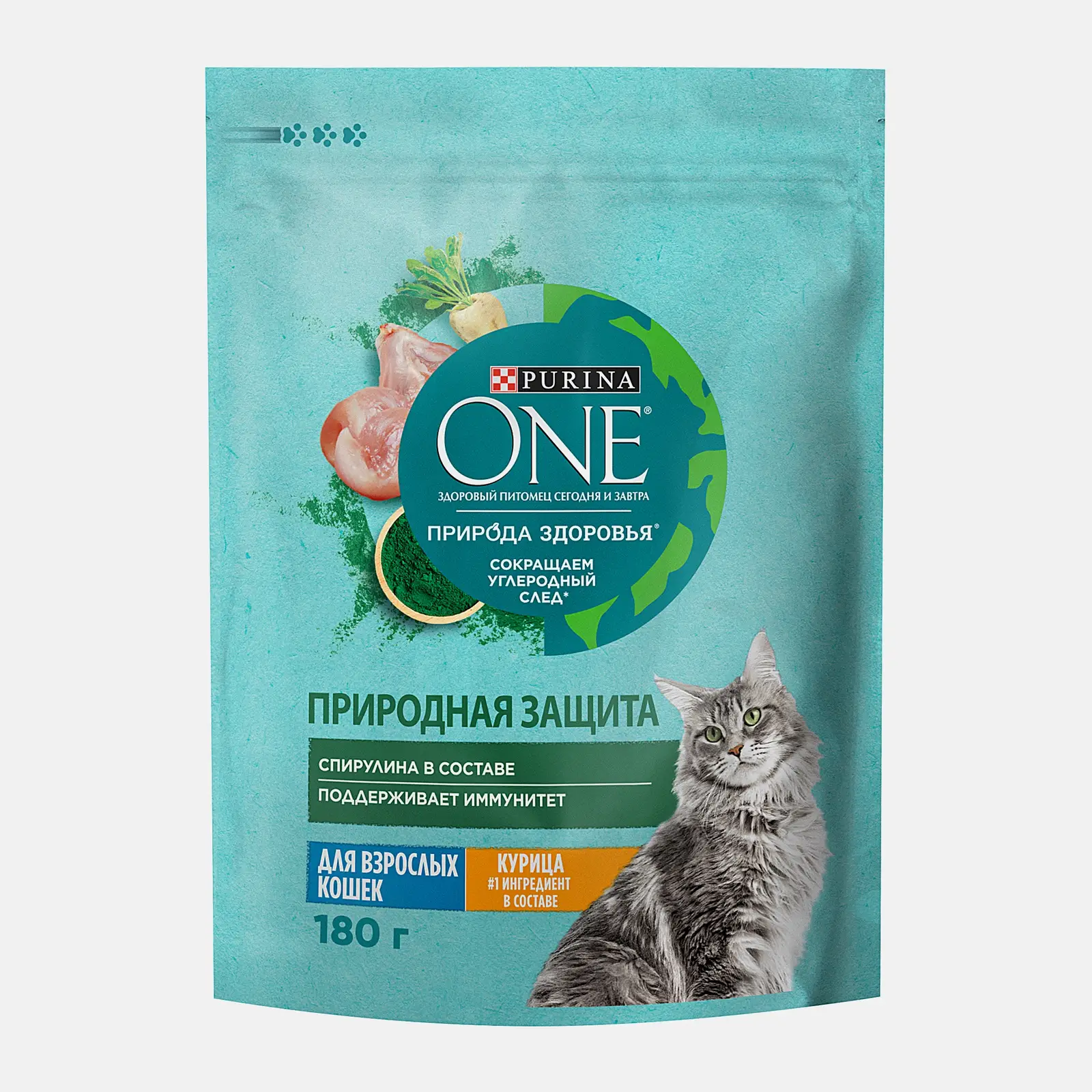 Сухой корм для взрослых кошек с курицей и спирулиной Purina ONE 180г - фото 2