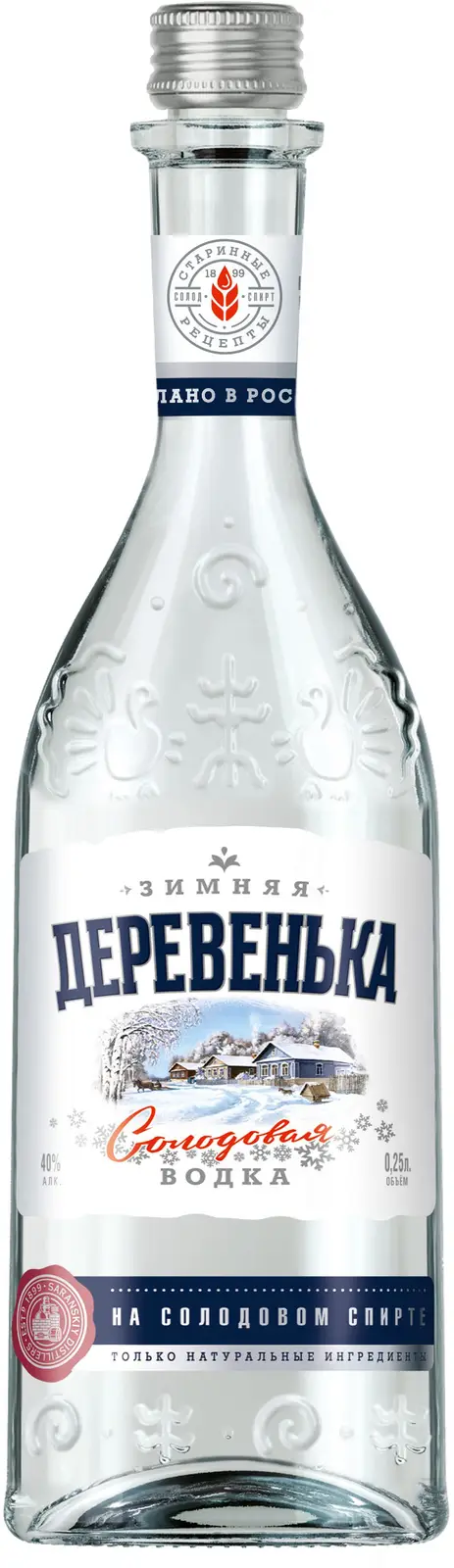 Изображение товара Водка Зимняя деревенька солодовая 40% 250мл традиционный российский напиток