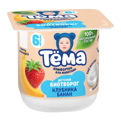 Изображение товара Биотворог Тема Клубника банан 4% 95г