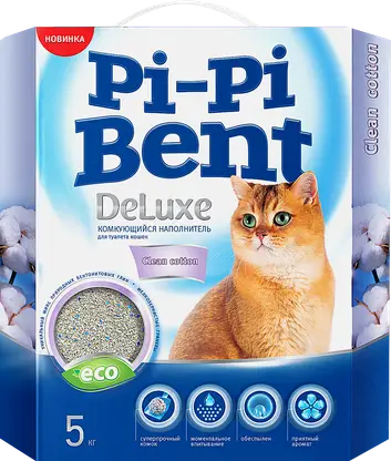 Наполнитель Pi-Pi Bent DeLuxe Clean Cotton комкующийся для кошек 5кг
