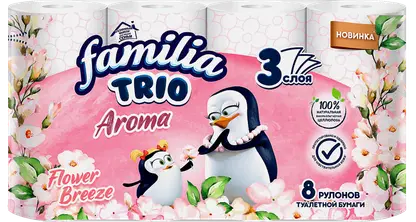 Бумага туалетная Familia Trio Flower Breeze 3 слоя 8 рулонов