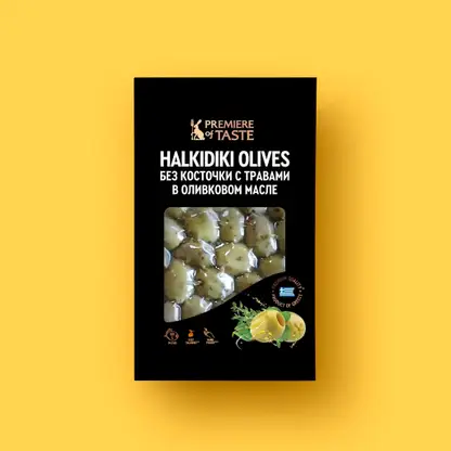 Изображение товара Оливки Халкидики с травами без косточки маринованные Premiere of Taste 150г