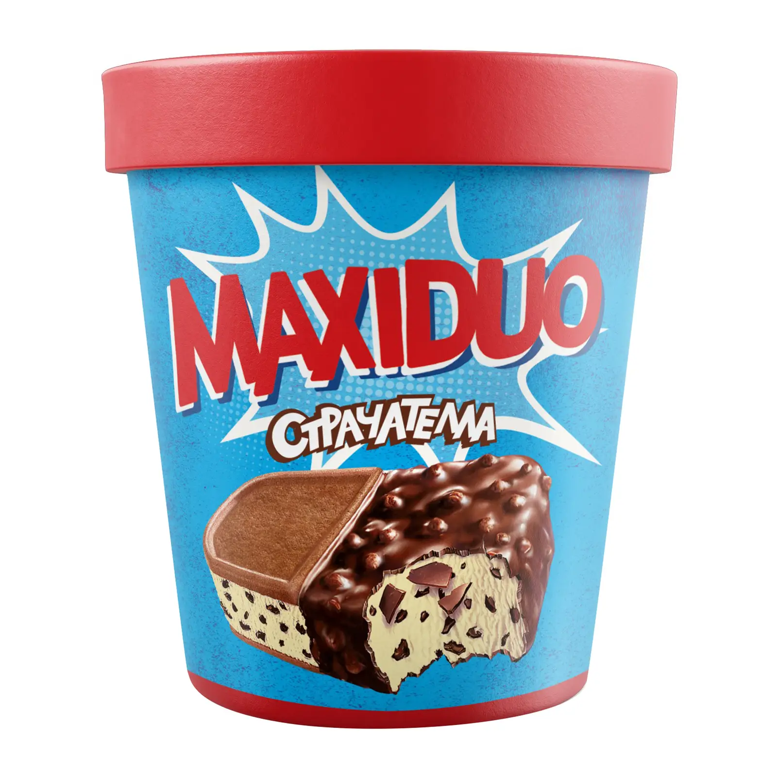 Изображение товара Мороженое Maxiduo Страчателла с кусочками шоколадного печенья и тёмным шоколадом 282 г