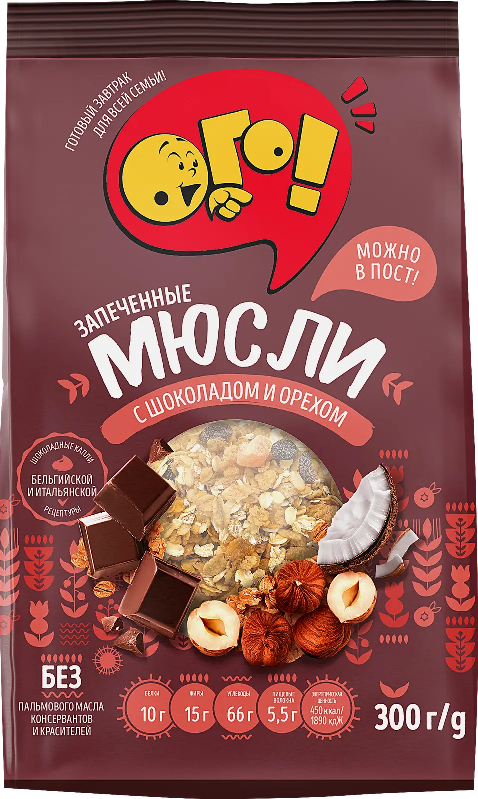 Мюсли Ого! Запеченные с шоколадом и орехами 300г