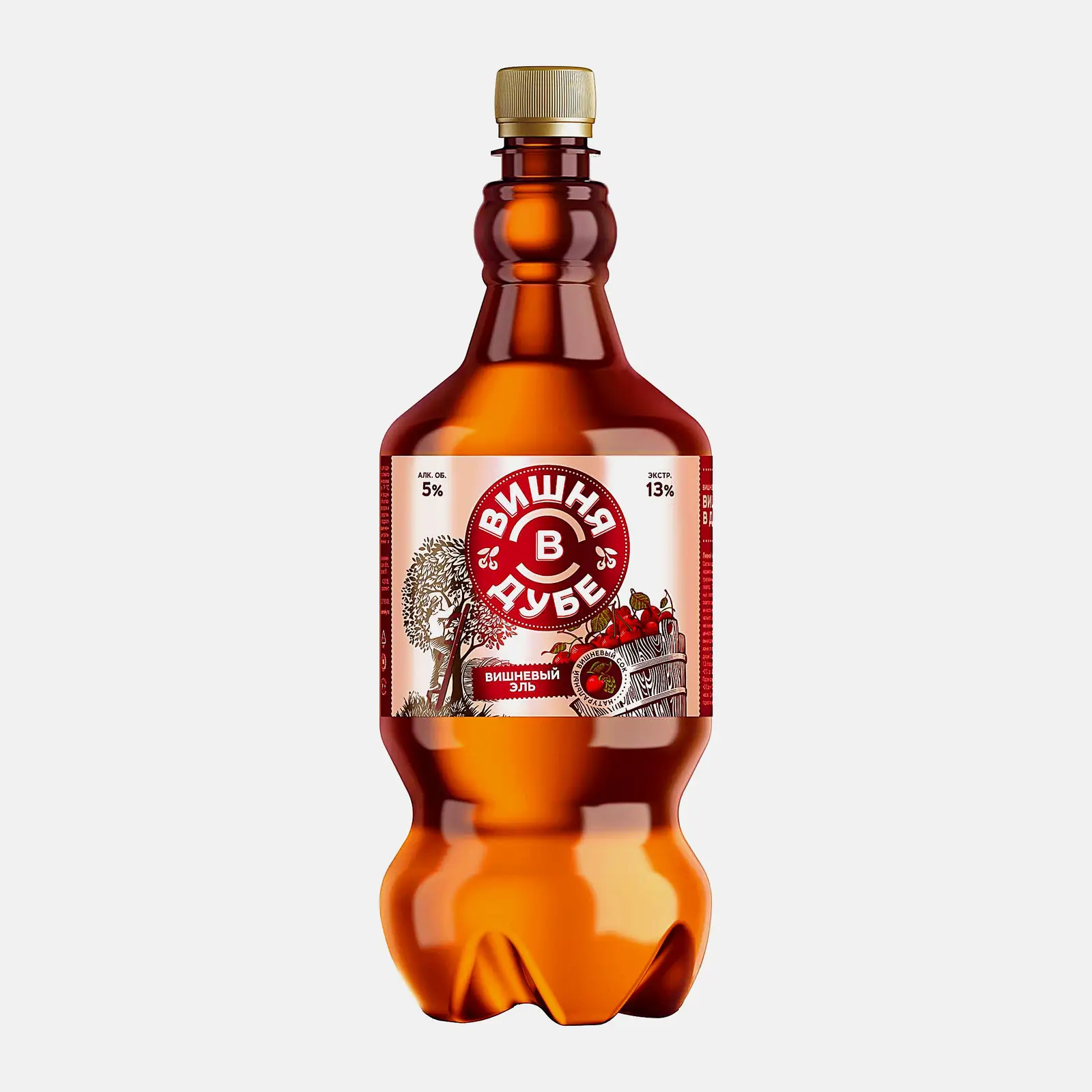 Пивной напиток Трехсосенское Вишня в дубе нефильтрованный 5% 1.3л