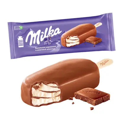 Изображение товара Мороженое Milka Эскимо Ванильное с молочным шоколадом 62г