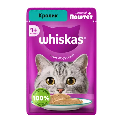 Изображение товара Влажный корм для кошек Whiskas Паштет с кроликом 75г
