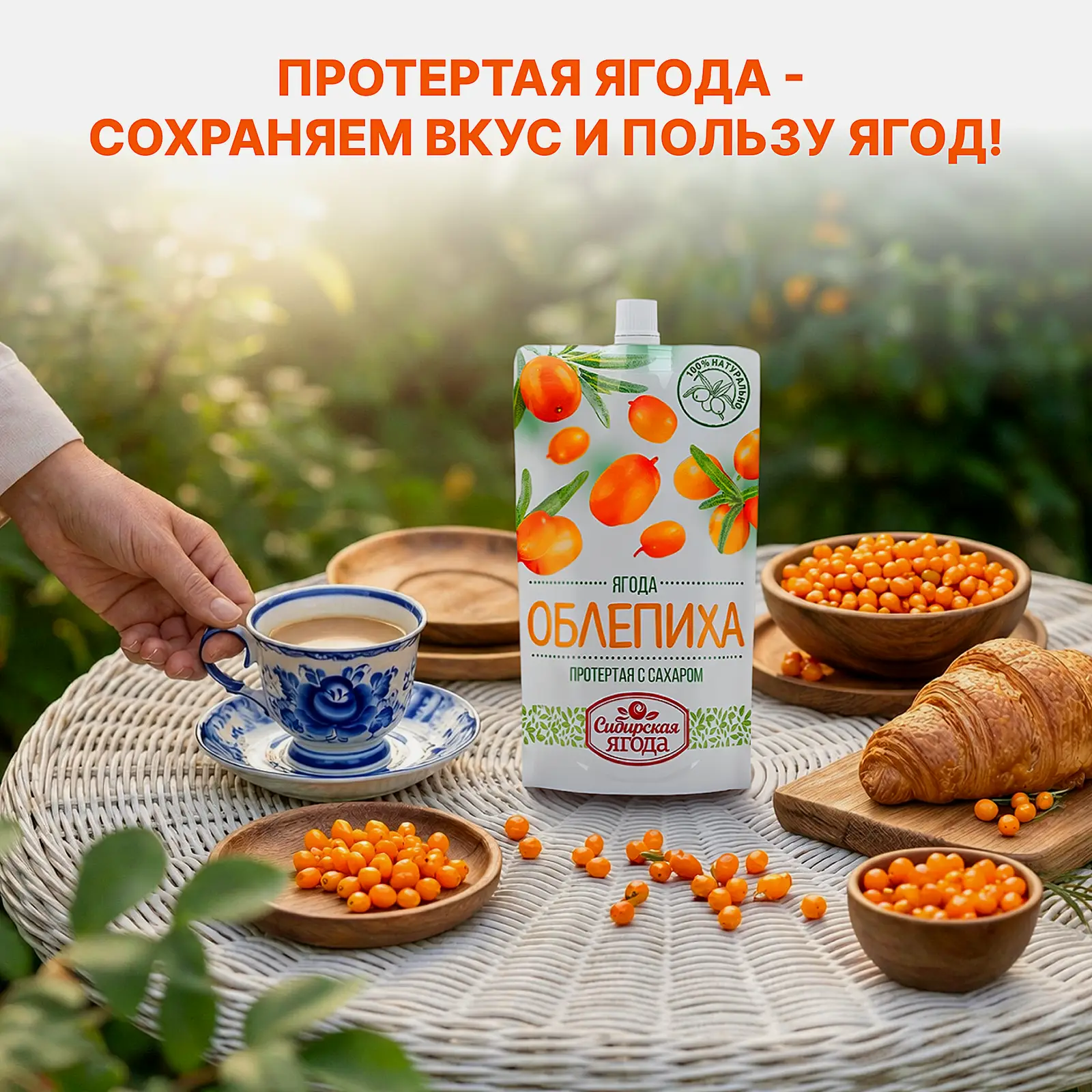 Протертая облепиха с сахаром Сибирская ягода 280г