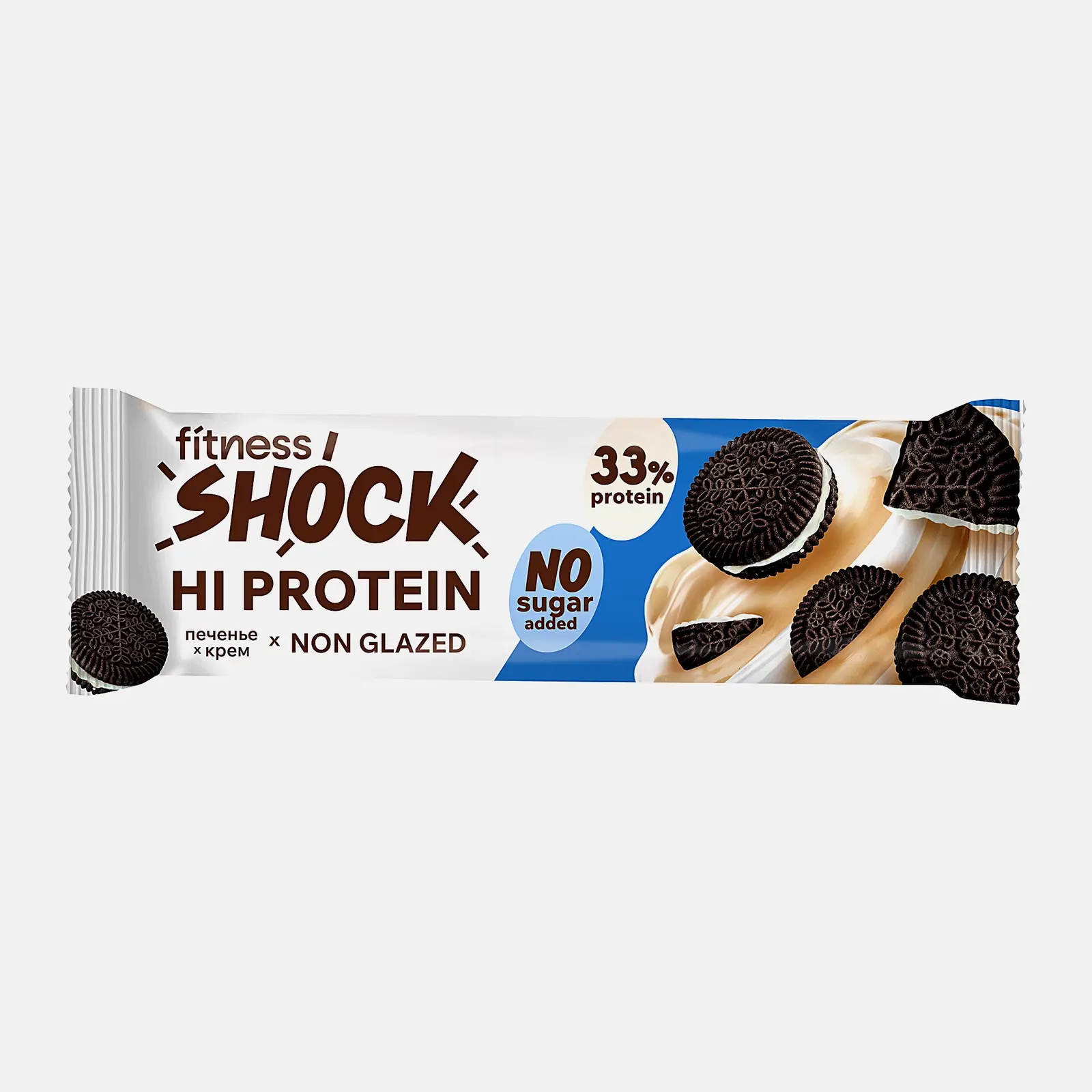 Изображение товара Протеиновый батончик Шоколадное печенье Fitnes Shock 60г с белком и низким содержанием сахара