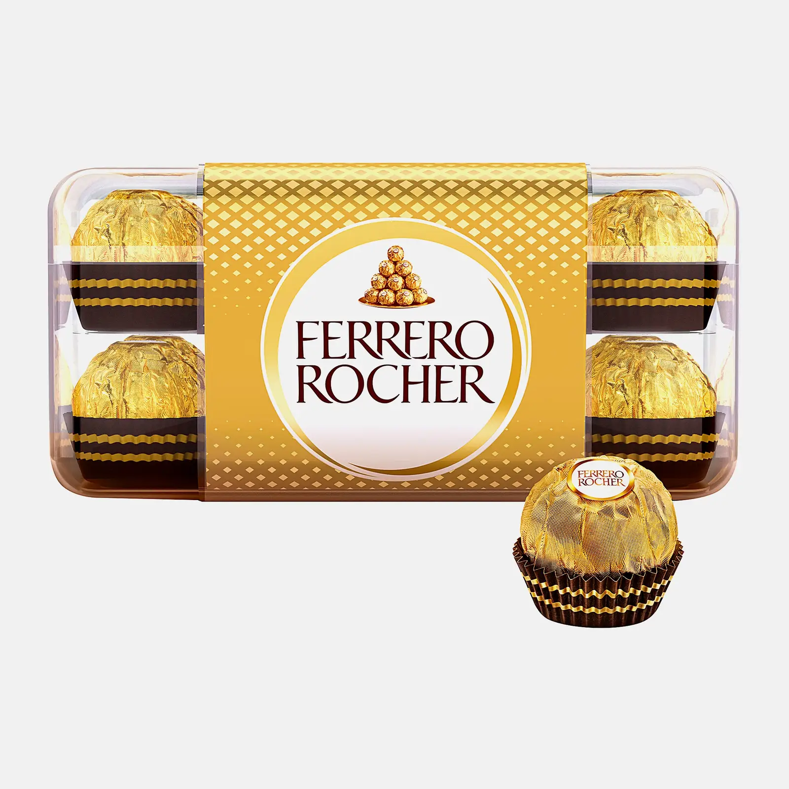 Конфеты Ferrero Rocher из молочного шоколада с начинкой из крема и лесного ореха 200г Конфеты Ferrero Rocher из молочного шоколада с начинкой из крема и лесного ореха 200г
