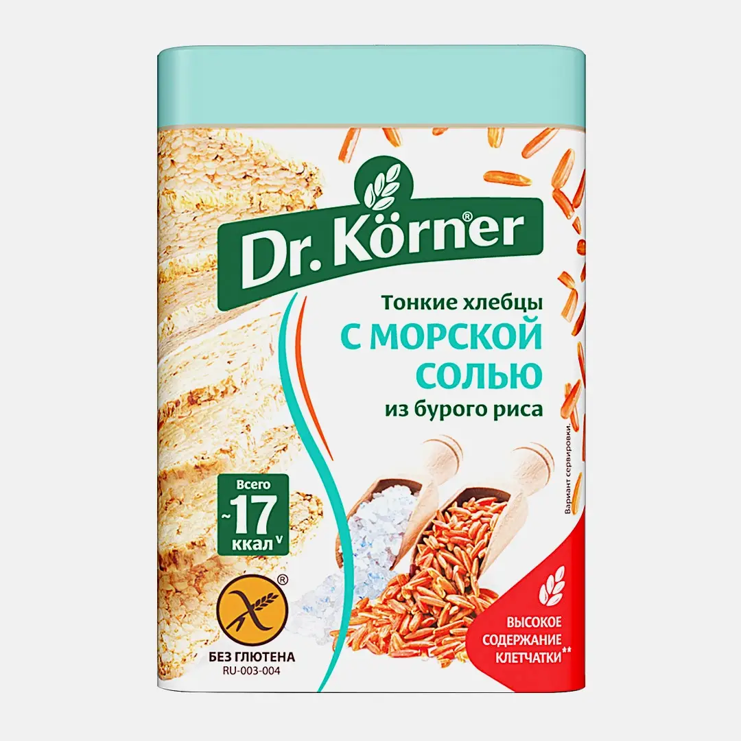 Хлебцы Рисовые с морской солью без глютена Dr.Korner 100г