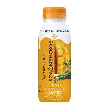 Изображение товара Питьевой йогурт Смузи с манго лемонграссом и экстрактом зеленого чая Коломенское 2.3% 260мл