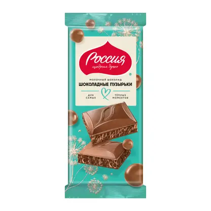 Изображение товара Молочный пористый шоколад Россия Щедрая Душа 75 г с воздушными пузырьками и натуральным вкусом