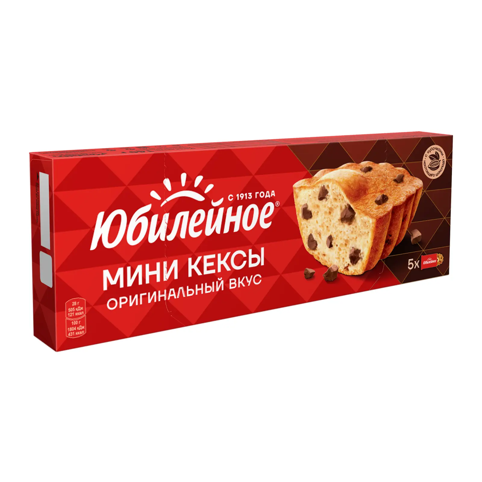 Изображение товара Мини-кексы с кусочками молочного шоколада Юбилейное 140г вкусное перекусное лакомство
