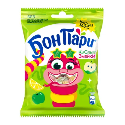 Изображение товара Мармелад жевательный Кислые Змейки со вкусом фруктов Бон Пари 120г