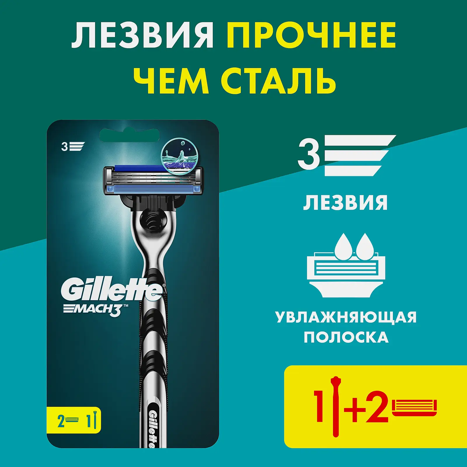 Бритва Gillette Mach3 с 2 сменными кассетами