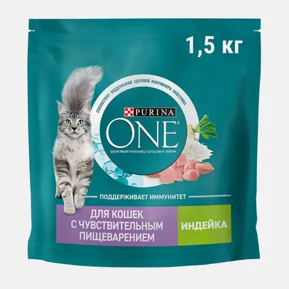 Сухой корм для взрослых кошек с индейкой и рисом Purina ONE 1.5кг