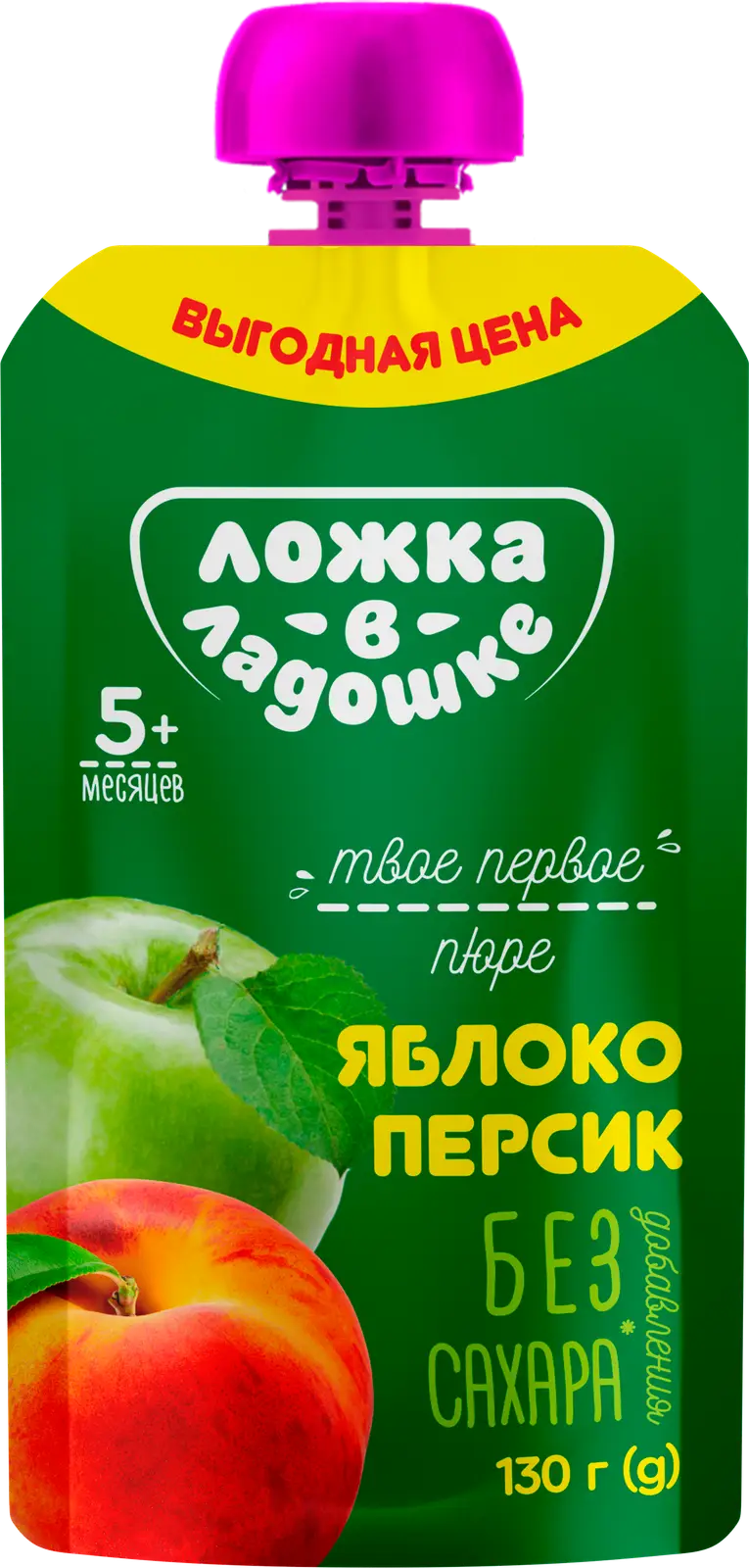 Пюре детское Ложка в ладошке яблоко-персик с 5 месяцев 130г -  Магнит-Продукты