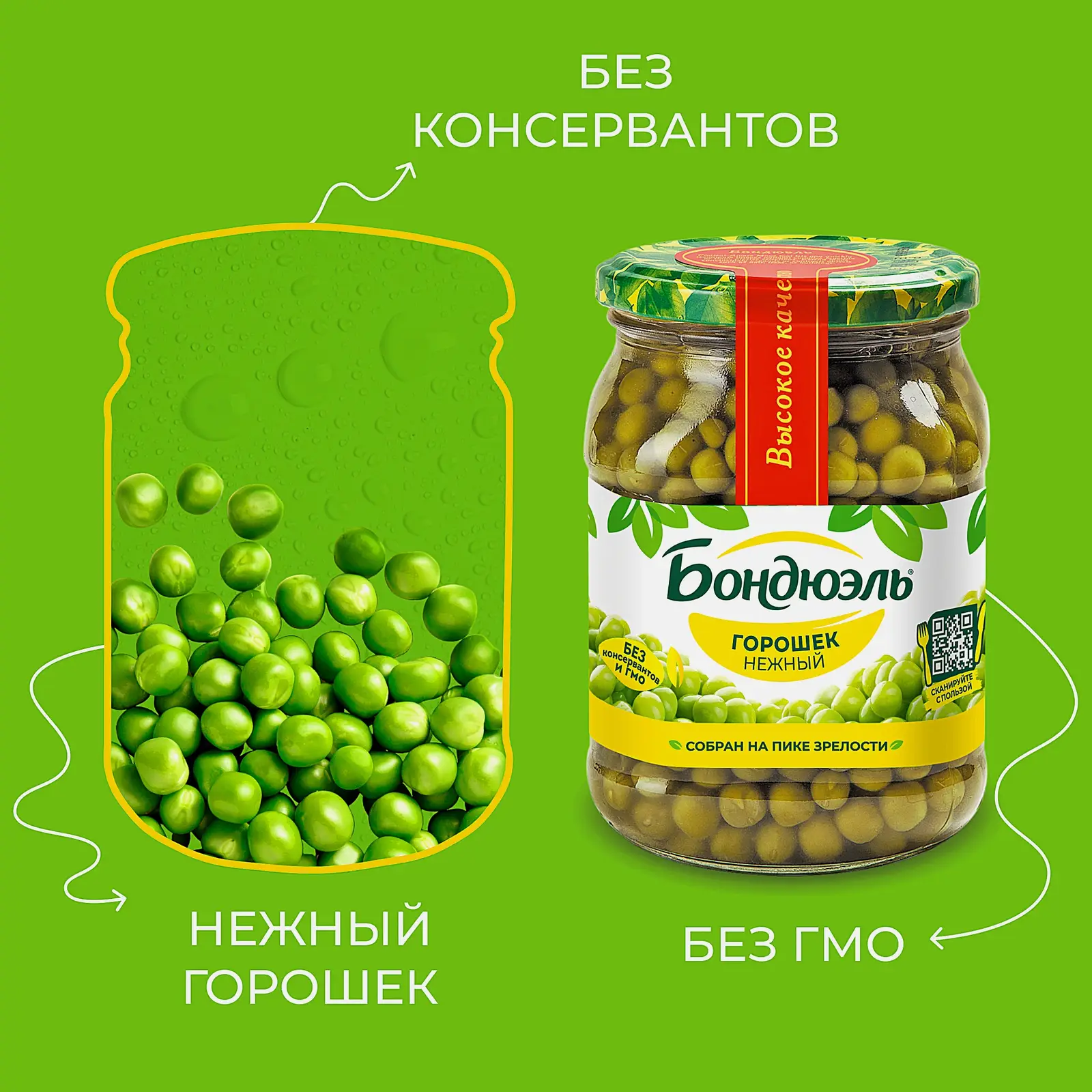 Консервированный горошек нежный Бондюэль 530г - фото 3
