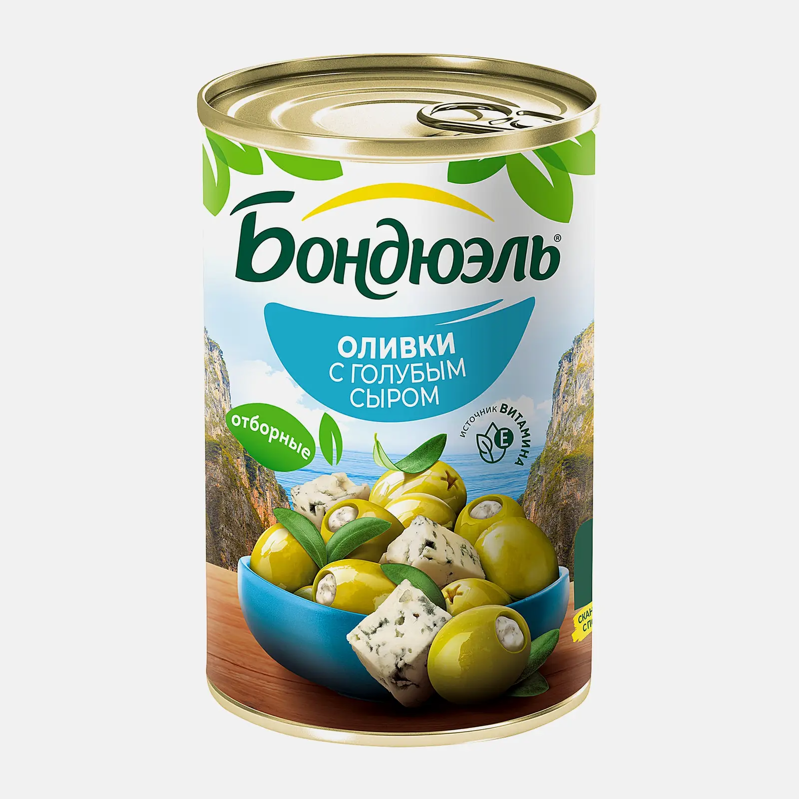 Изображение товара Оливки Bonduelle с голубым сыром 314мл крупные сочные с насыщенным вкусом