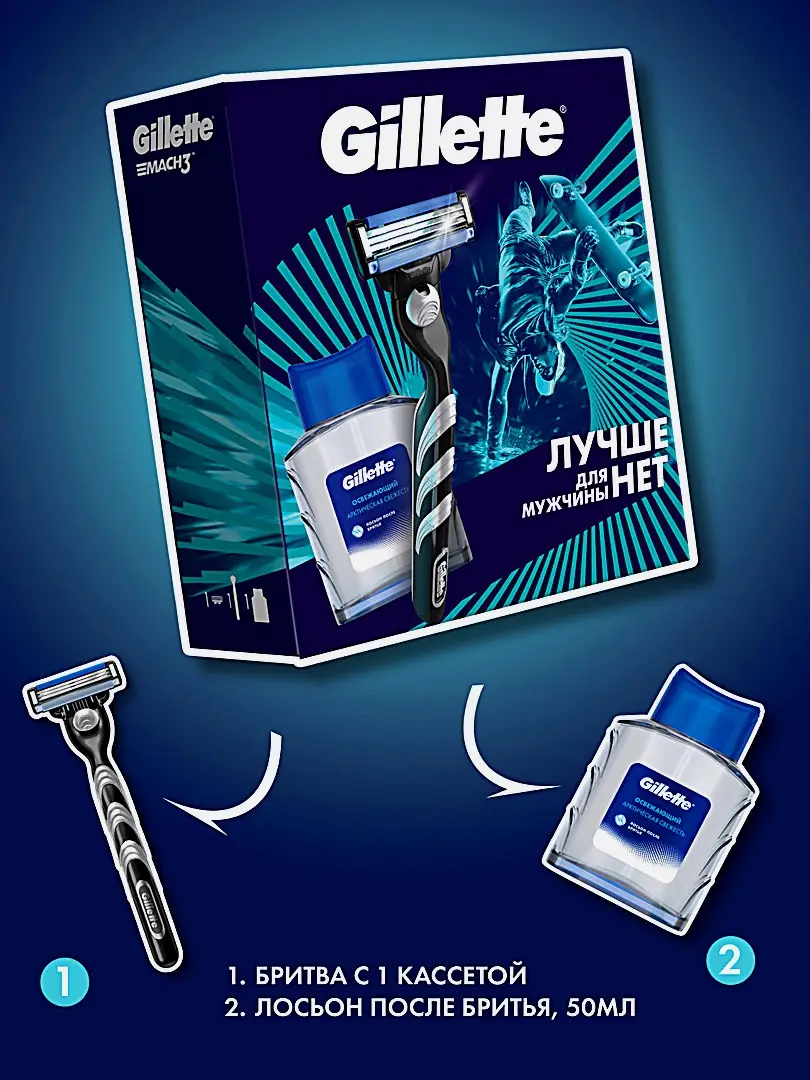 Подарочный набор для бритья Gillette Станок Mach3 со сменной кассетой + Лосьон после бритья 50мл - фото 3