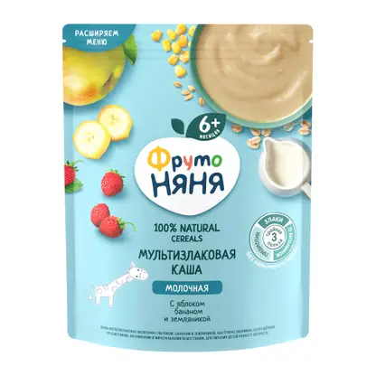 Изображение товара Молочная каша мультизлаковая с яблоком и бананом 200г Фрутоняня