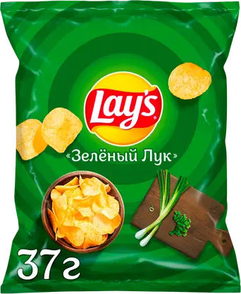 Изображение товара Чипсы Lays Зелёный лук 37г - натуральный вкус и хрустящая текстура