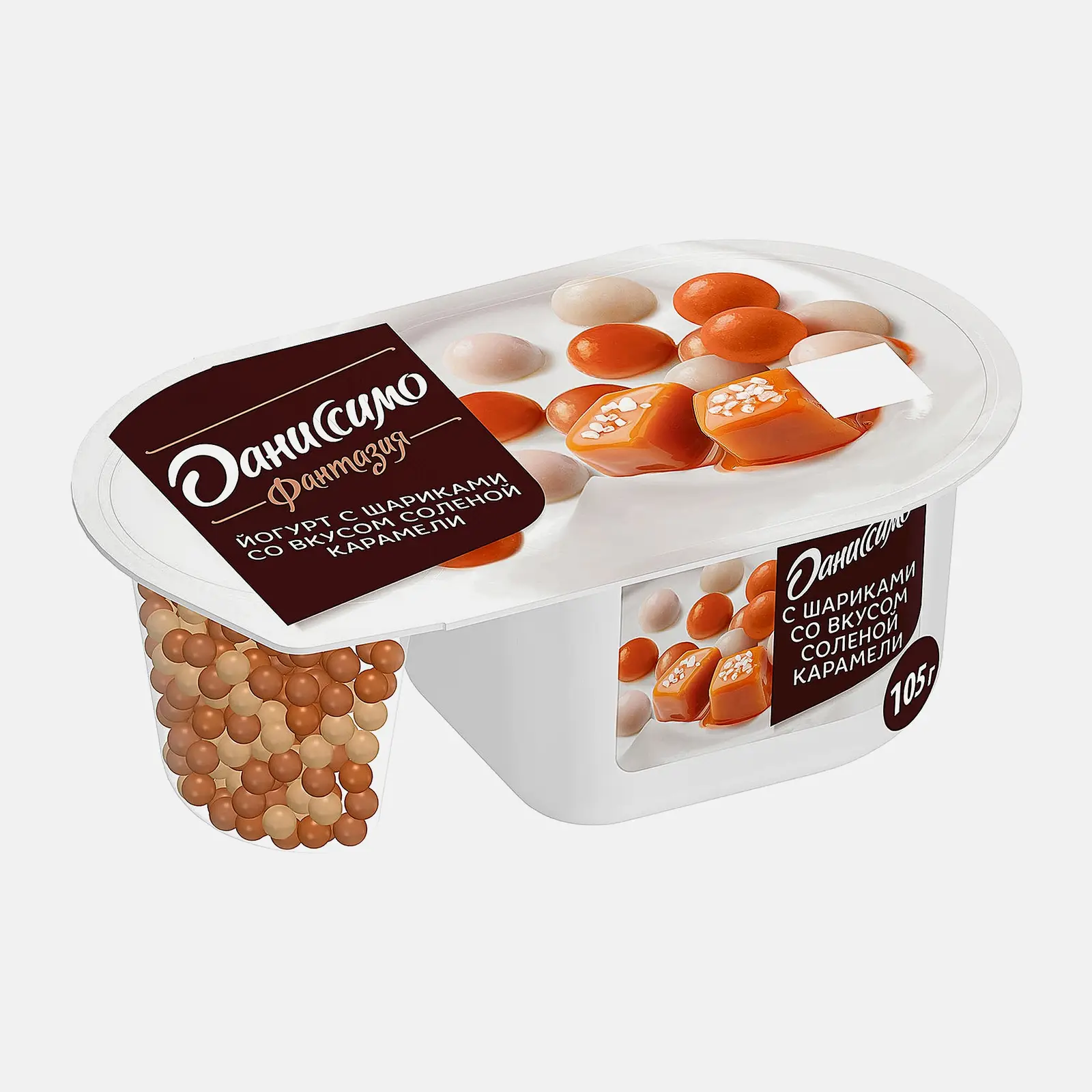 Изображение товара Йогурт Даниссимо Фантазия с хрустящими шариками и солёной карамелью 105г