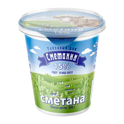 Изображение товара Сметана ТД Сметанин 15% 300г