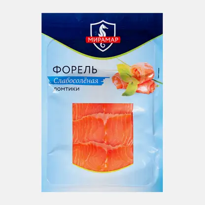 Форель Мирамар ломтики слабосоленая без кожи 100г