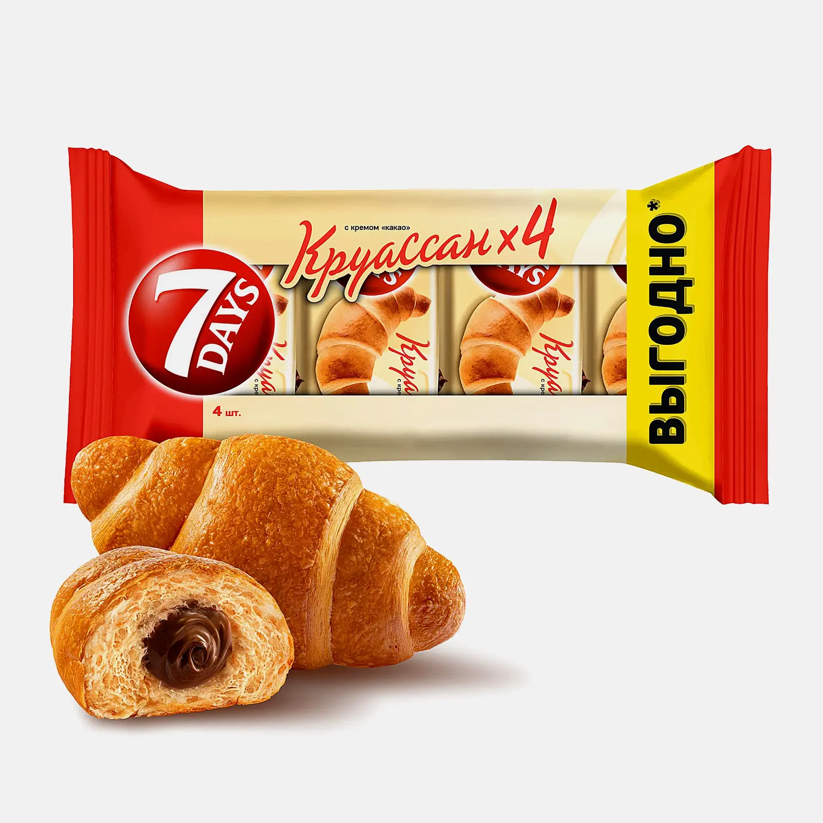 Изображение товара Круассан с кремом какао 7Days 4 шт 65 г вкусное лакомство для перекуса
