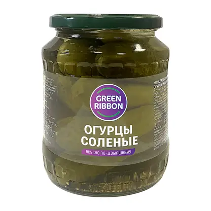 Изображение товара Огурцы соленые Green Ribbon 680г натуральный вкус свежие и хрустящие