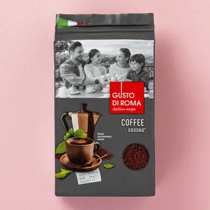 Изображение товара Кофе молотый Gusto Di Roma натуральный 200г арабика средней обжарки Изображение товара Кофе молотый Gusto Di Roma натуральный 200г арабика средней обжарки