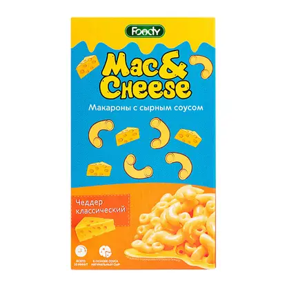 Изображение товара Макароны Foody Mac&Cheese с сырным соусом Чеддер классический 143г