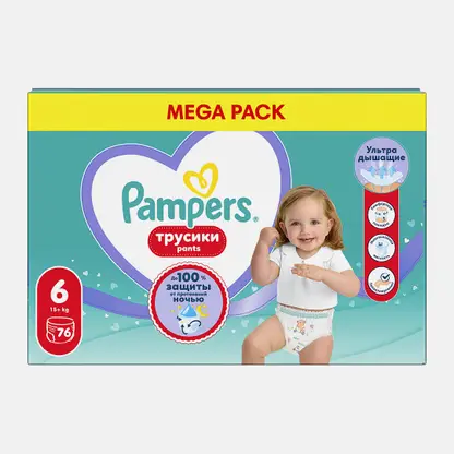Подгузники-трусики детские Pampers Extra Large р.6 15+кг 76шт