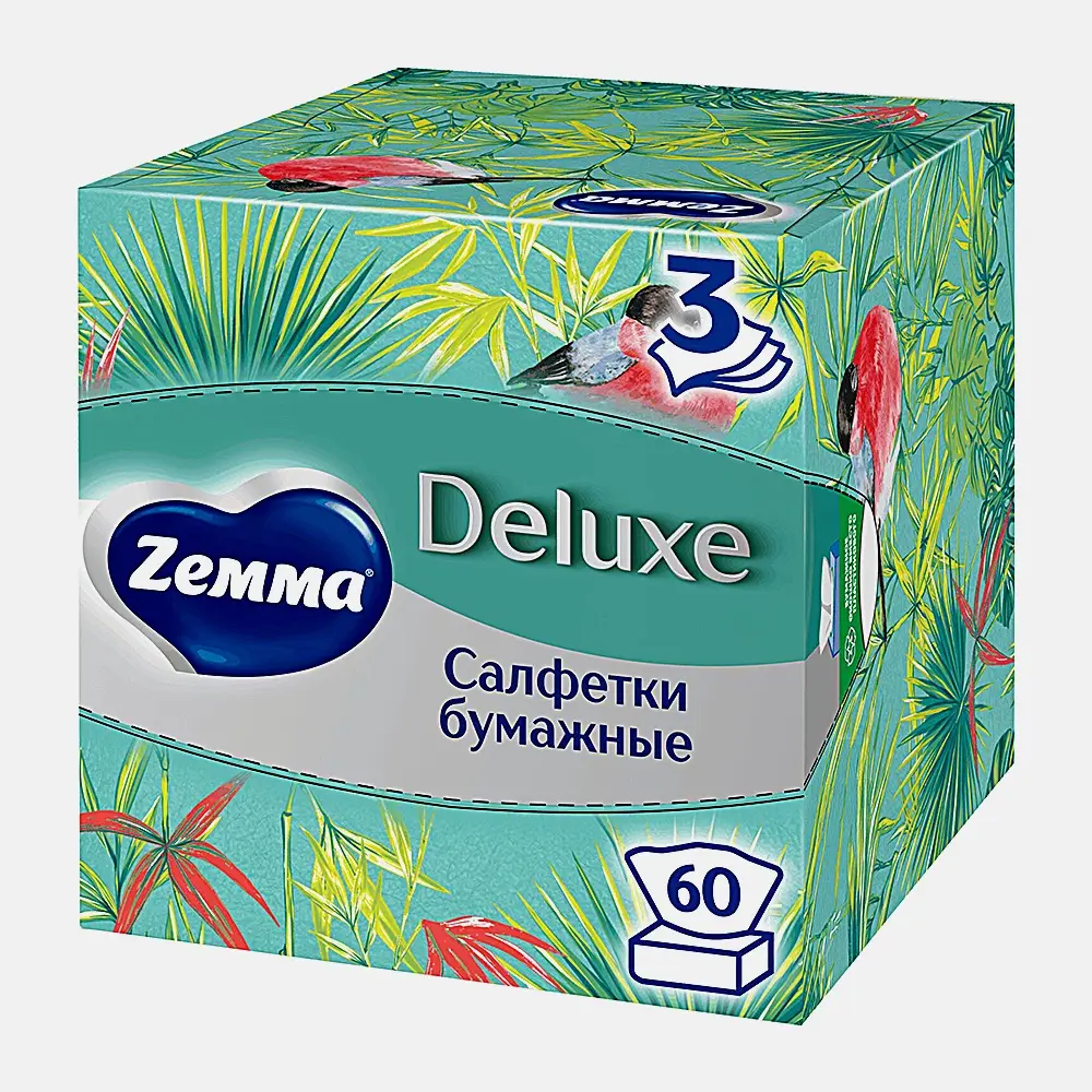 Салфетки бумажные в коробке Zewa Deluxe Арома Коллекция 3 слоя 60шт в ассортименте