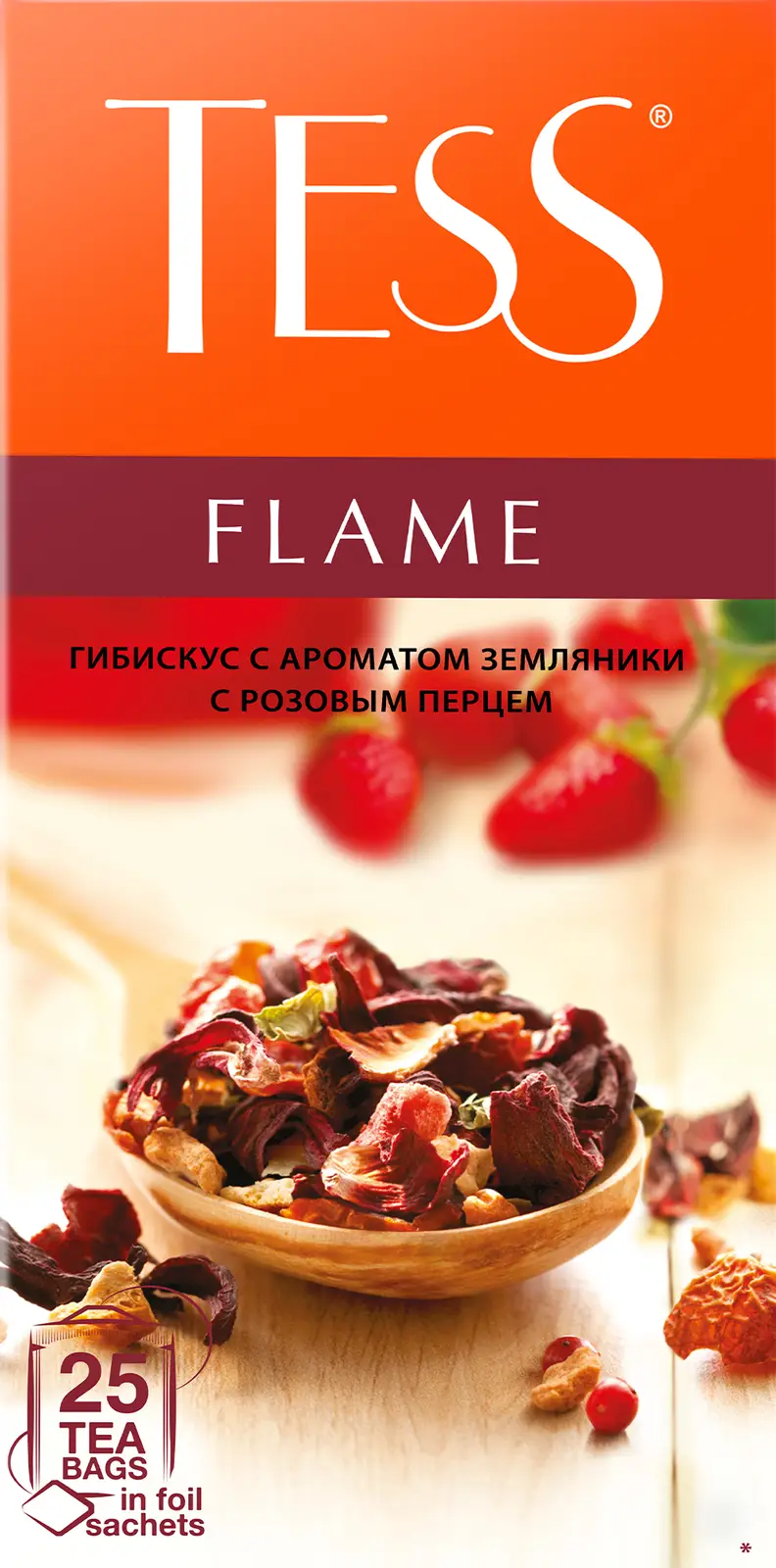 Чайный напиток Tess Flame Гибискус с ароматом земляники и розовым перцем  25пак 50г — в каталоге на сайте сети Магнит | Краснодар