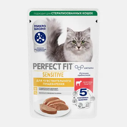 Влажный корм для кошек со вкусом телятины паштет Perfect Fit 75г