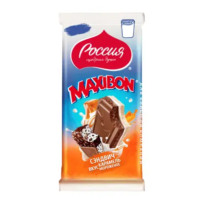 Изображение товара Шоколад Maxibon сэндвич с карамелью и мороженым Россия щедрая душа 198г