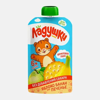 Пюре Ладушки фруктовое из яблок банана с печеньем 85г