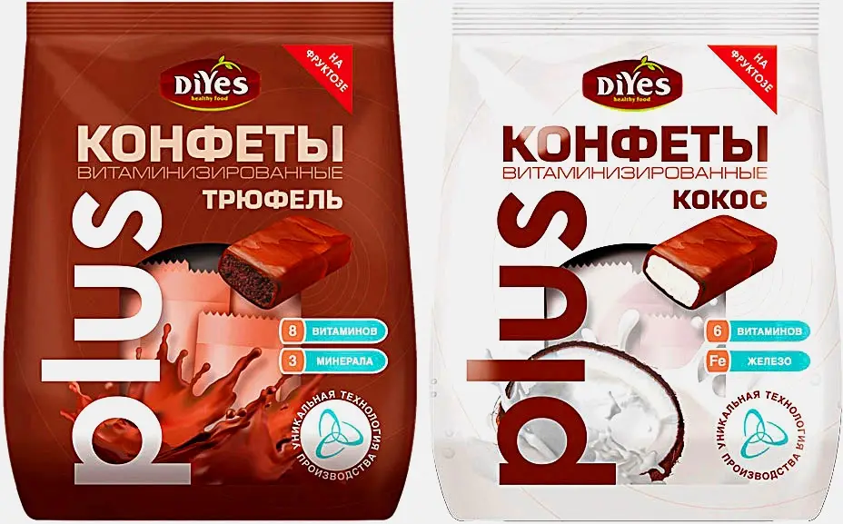 Конфеты витаминизированные со вкусом кокоса/трюфеля ДиYes 200г в ассортименте Конфеты витаминизированные со вкусом кокоса/трюфеля ДиYes 200г в ассортименте