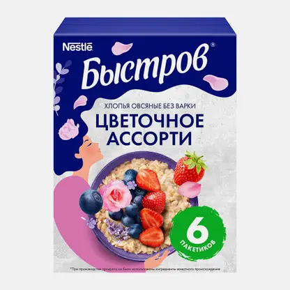 Хлопья овсяные клубника-роза-черника-лаванда Быстров 210г
