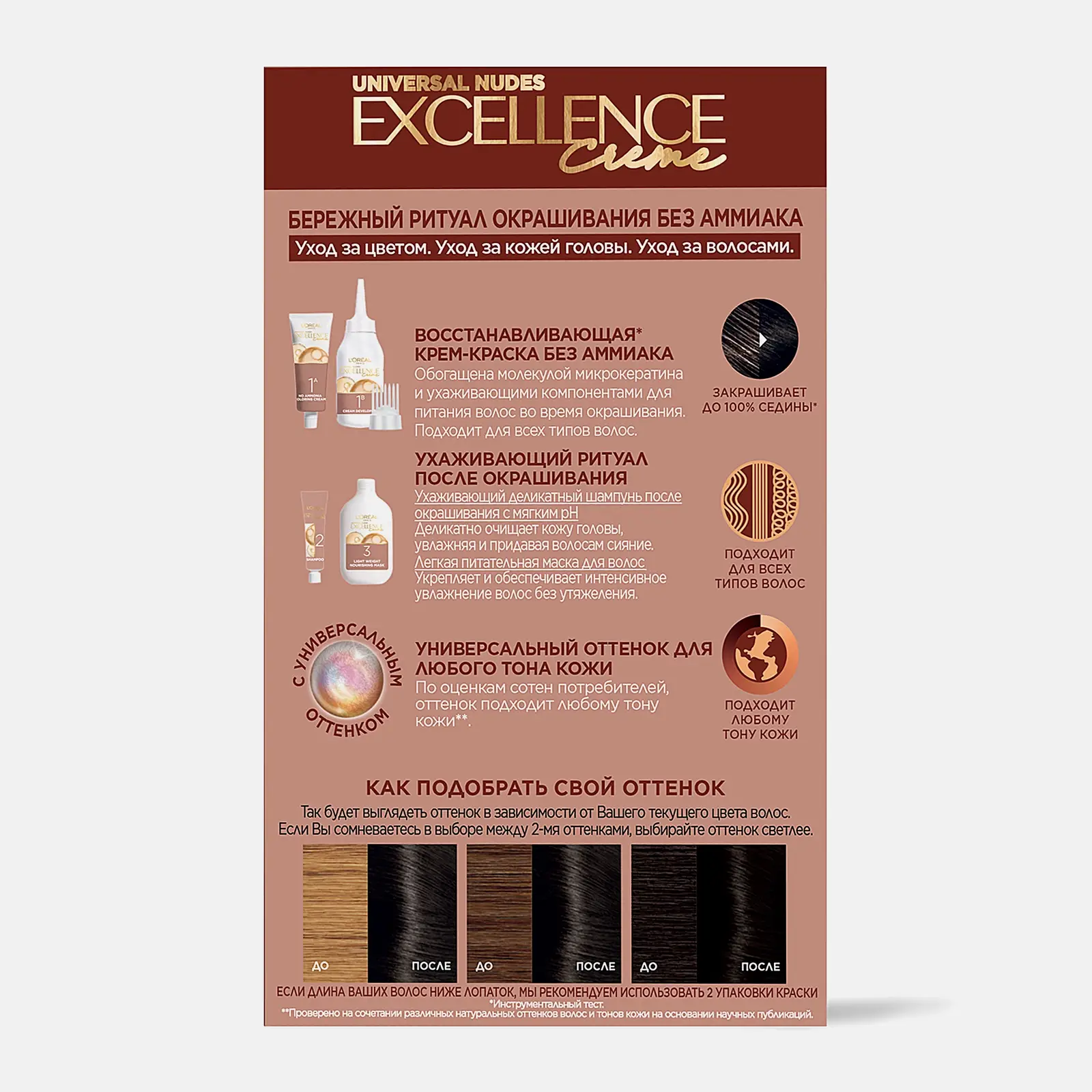 Крем-краска для волос L’Oréal Paris Excellence Crème без аммиака 1U Универсальный черный 270мл