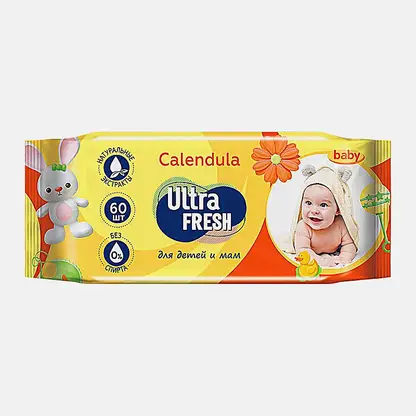 Влажные салфетки для детей и мам с календулой Baby Ultra Fresh 60шт